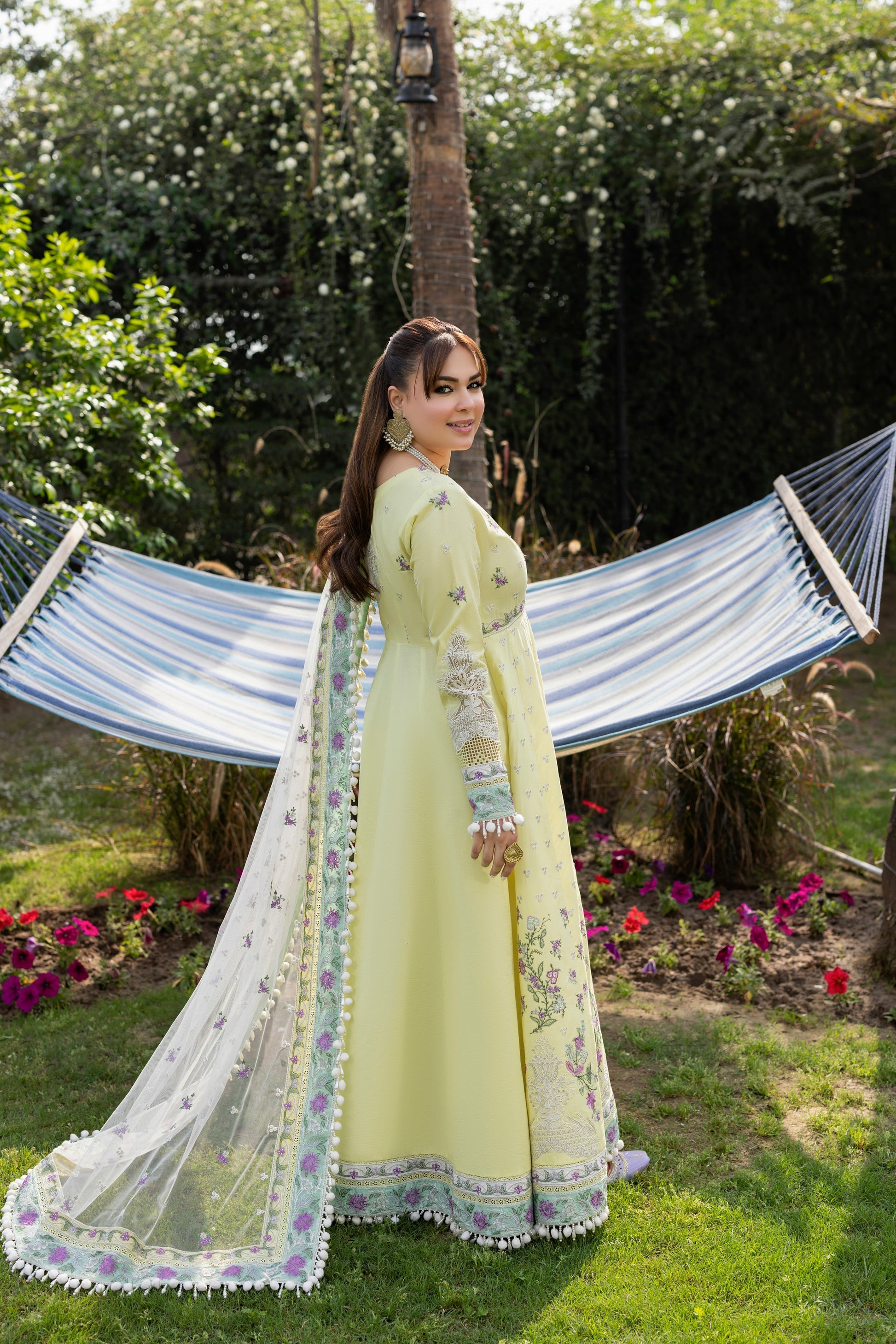 Aneelas - 3 Piece Unstitched Embroidered Lawn Frock Net Emb Duppata - P2620
