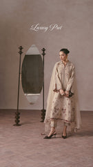 QALAMKAR - 3PC RAW SILK EMBROIDERED SHIRT WITH EMBROIDERED DUPATTA AND TROUSER - A