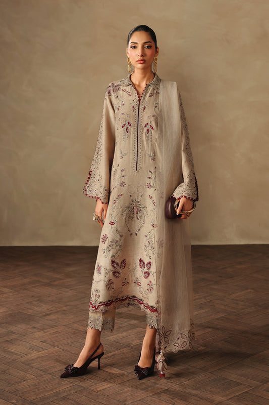 QALAMKAR - 3PC RAW SILK EMBROIDERED SHIRT WITH EMBROIDERED DUPATTA AND TROUSER - A