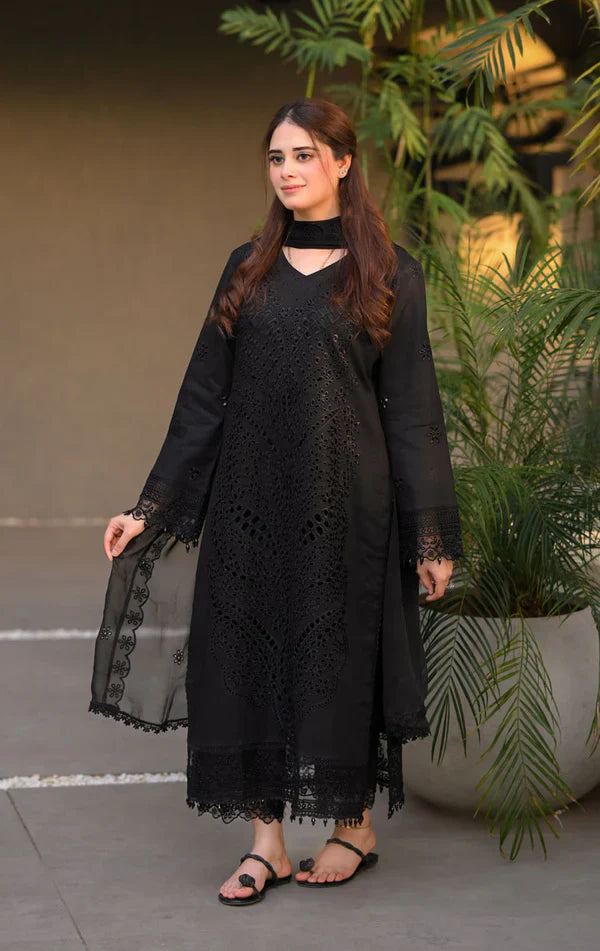 3PC BLACK LAWN CHIKANKARI EMBROIDERED SUIT - 997