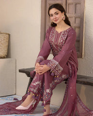 Lawn-3PC Embroidered Shirt with Chiffon Embroidered Dupatta- 1321