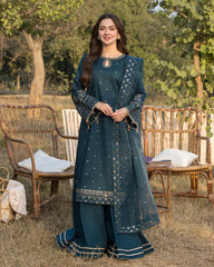 Lawn-3PC Embroidered Shirt with Organza Sequence Embroidered Dupatta P1350