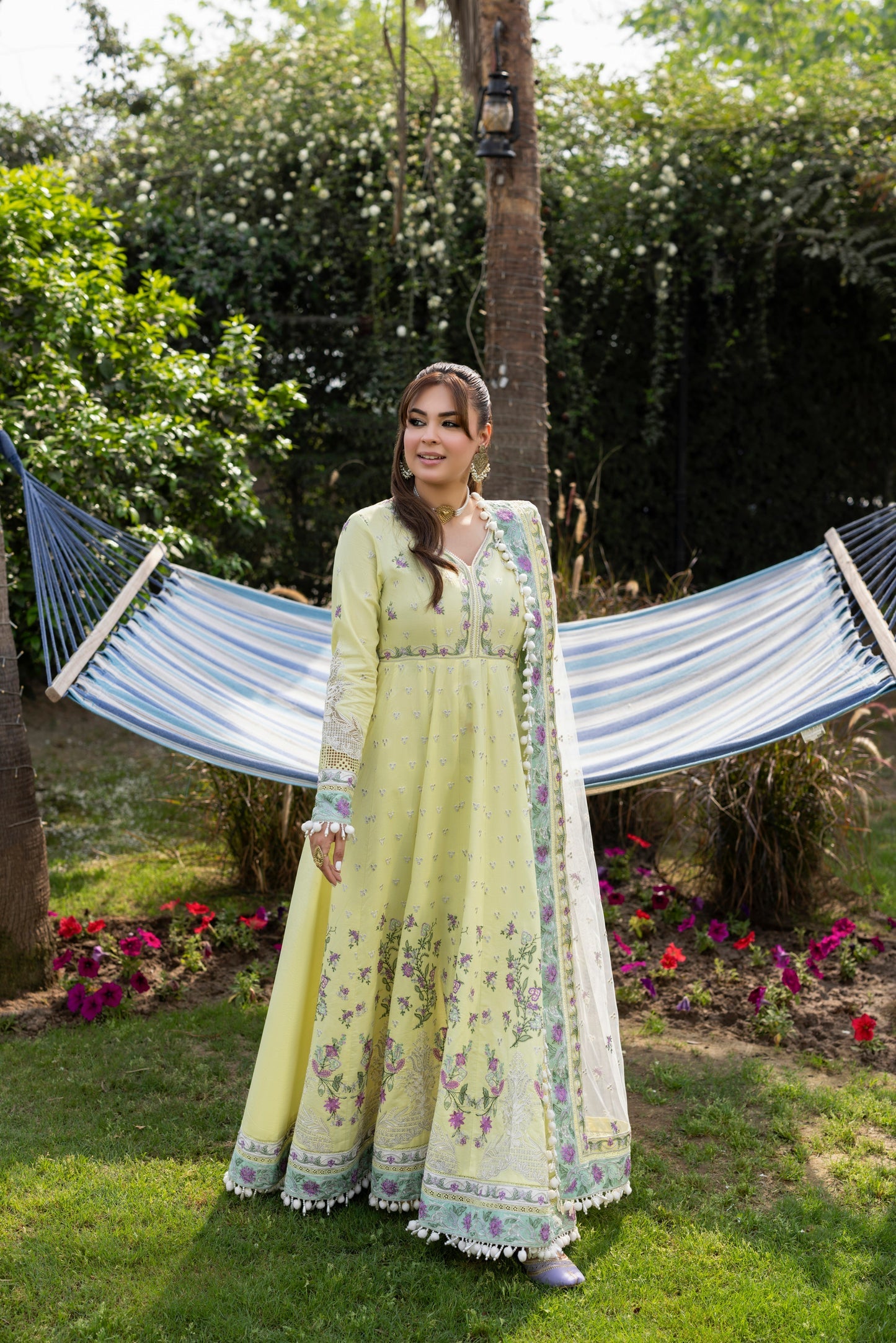 Aneelas - 3 Piece Unstitched Embroidered Lawn Frock Net Emb Duppata - P2620
