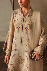 QALAMKAR - 3PC RAW SILK EMBROIDERED SHIRT WITH EMBROIDERED DUPATTA AND TROUSER - A