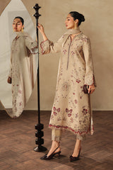 QALAMKAR - 3PC RAW SILK EMBROIDERED SHIRT WITH EMBROIDERED DUPATTA AND TROUSER - A