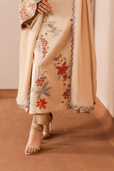 NOURA - 3PC EMBROIDERED SHAMOZ SILK SHIRT LIGHT-WEIGHT MEDIUM SILK DUPATTA & SILK TROUSER - A33