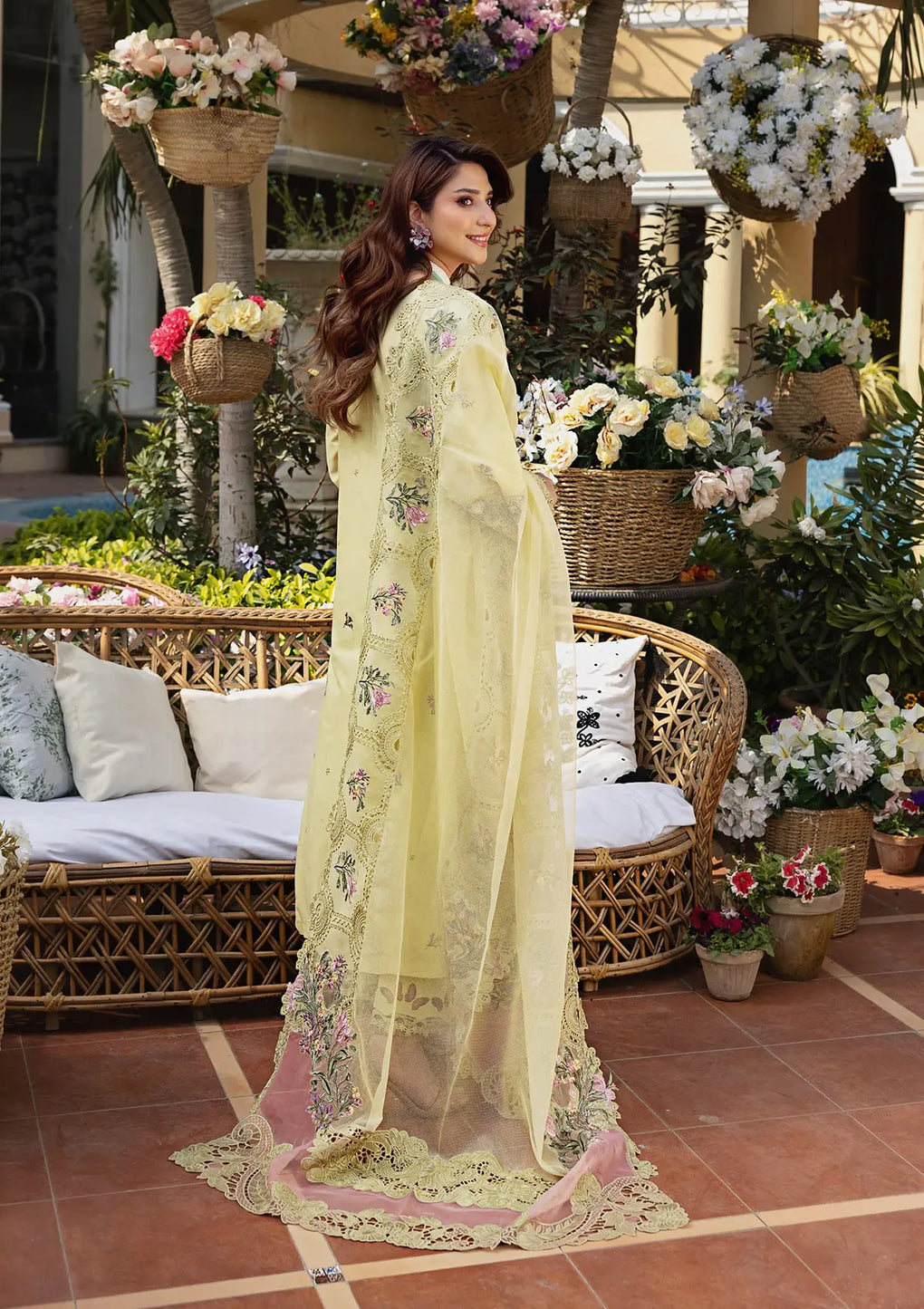 ELAF-3PC LAWN CHIKANKARI EMBROIDERED SHIRT WITH KHAADI NET EMB DUPATTA AND EMB TROUSER - P711
