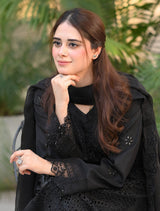 3PC BLACK LAWN CHIKANKARI EMBROIDERED SUIT - 997