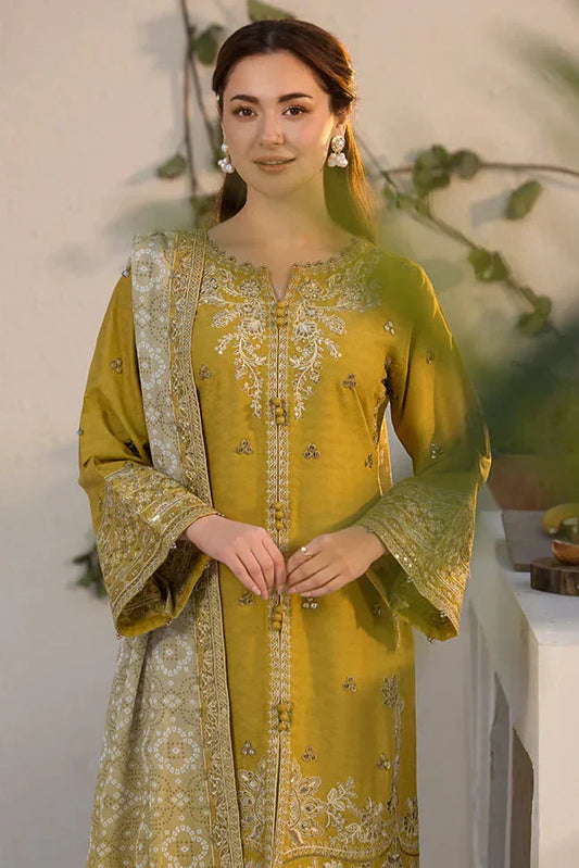 Dhanak-3PC Embroidered Shirt with Twill Printed Shawl- 260