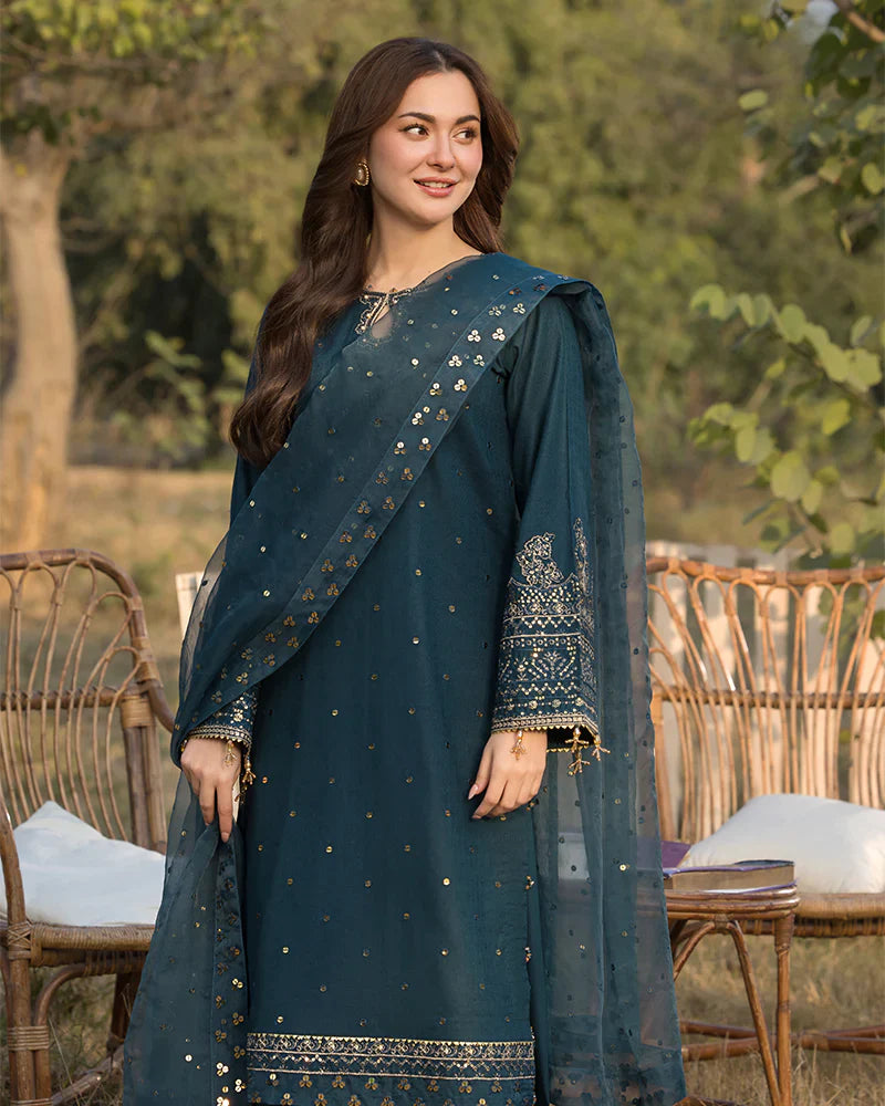 Lawn-3PC Embroidered Shirt with Organza Sequence Embroidered Dupatta P1350