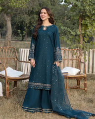 Lawn-3PC Embroidered Shirt with Organza Sequence Embroidered Dupatta P1350